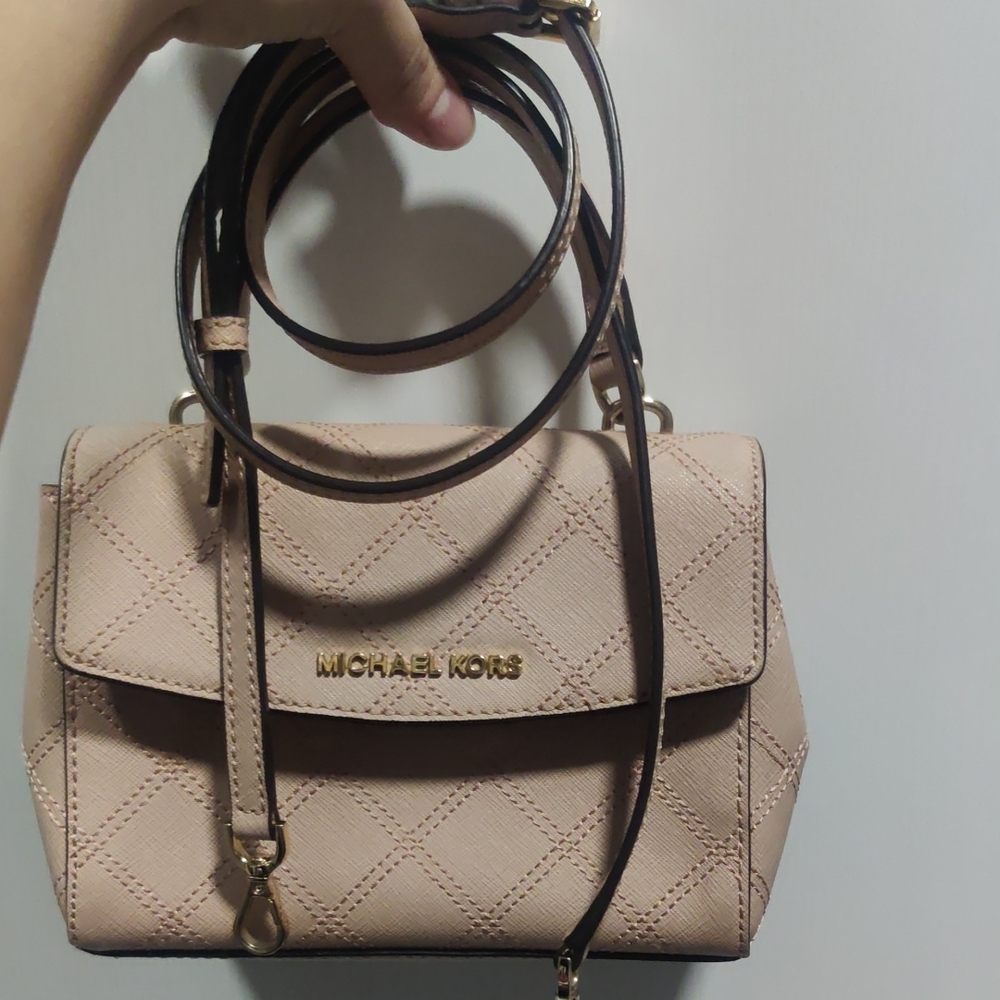 Michael Kors Cream Quilted Top-Handle Mini Bag with Gold Hardware
